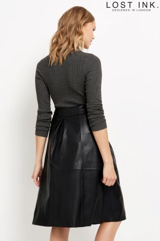 Lost Ink Leather Buckle Midi Skirt